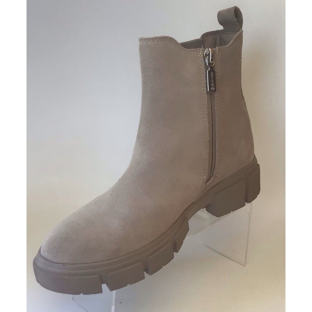 BLONDO Para Waterproof Suede Pull-on w/Side Zip Ankle Bootie, Beige (Size 7 M)